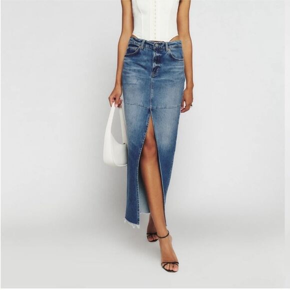 Reformation Tazz Maxi Denim Skirt Hemlock $188 NWT - Picture 2 of 8